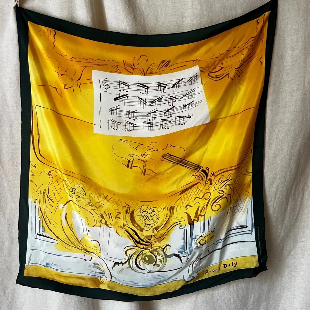 Vintage 1998 Raoul Dufy Art Gallery of Ontario Silk Scarf Yellow Console Violin